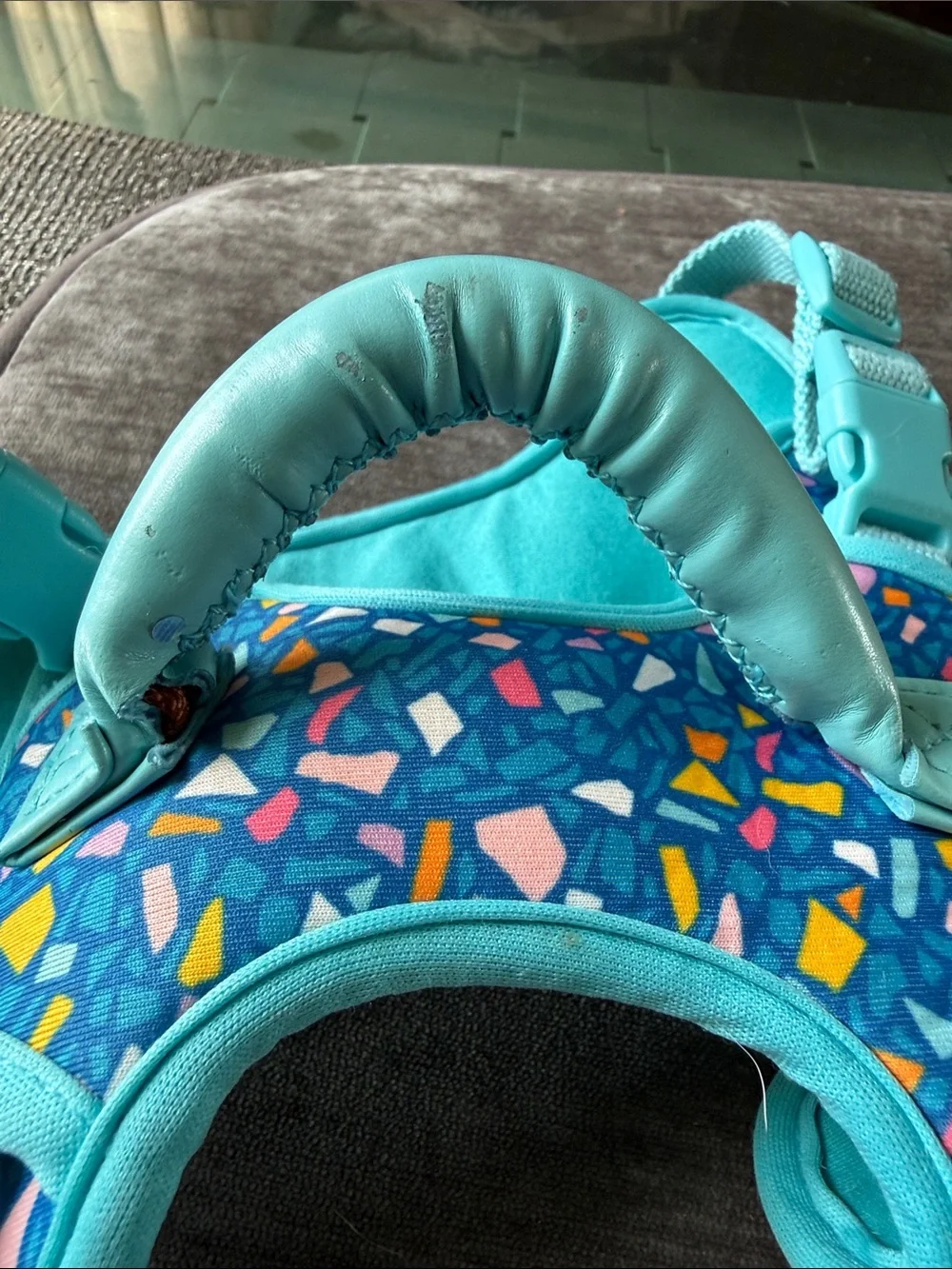 Turquoise Terrazzo Dog Harness with Padded Handle
